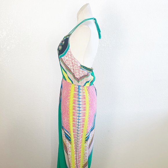 Flying Tomato Colorful Print Halter Maxi Dress L - Picture 4 of 5